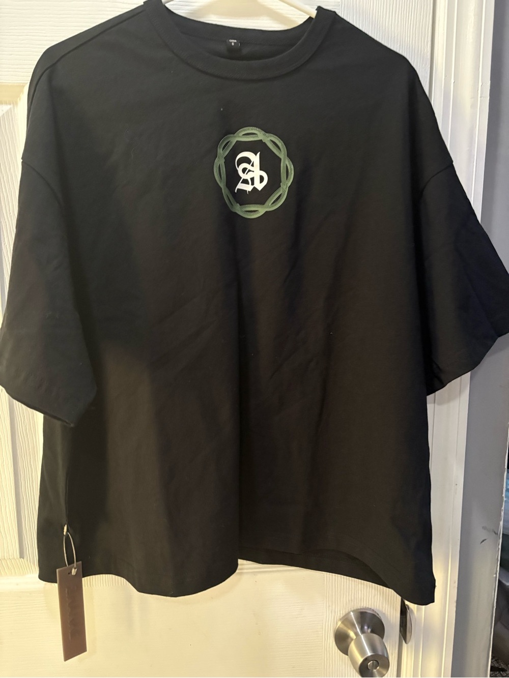 Ananke Black Men's Crew Tee with Green Crest Accent BNWT- dictate your fate